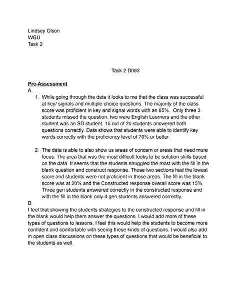 D129 Task 1, 2, 3 WGU Essay Advanced Professional Roles and Values Passed from first try 49. . Wgu d093 task 2